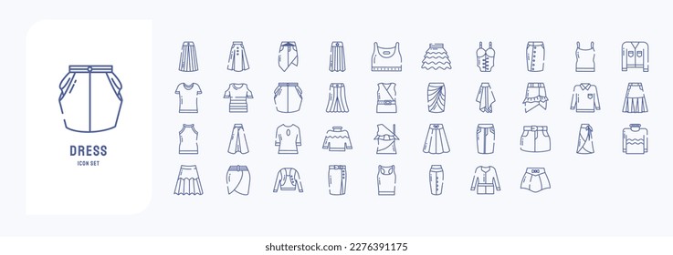 Dress and clothes icon set including icons like Skirt, Blouse Top and more
