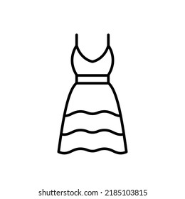 Dress Clothes Vector Icon Outline Black. EPS 10... Women Midi Dress Illustration. Flat Outline Sign. Shop Online Concept. Females Item Of Clothing.... Apparel Store Symbol. Isolated On White