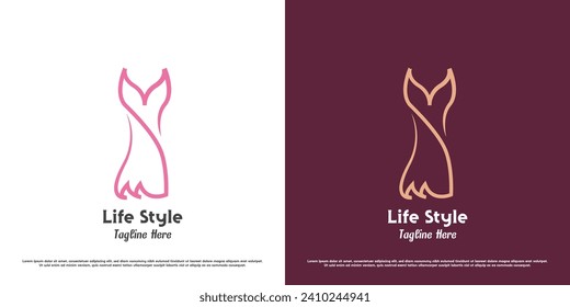 Dress clothing fashion logo design illustration. Silhouettes of dresses  apparel women charming stylish lifestyle boutique outfit shop. Line art minimalist glamor luxury pride feminine female fancy.