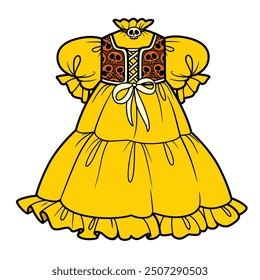 Dress with a corset with a skull ornament and a long curvy skirt for a witch costume for Halloween color variation. Image produced without the use of any form of AI software at any stage.