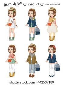 dress up cute brown-haired paper doll - color palette: spring - the basic set