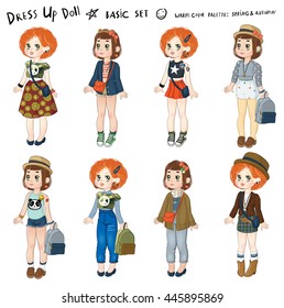 dress up cute paper doll - warm color palette: spring and autumn - the basic set