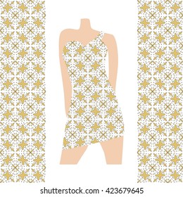 Dress decorated with ornaments. Pattern for design, decoration, textiles. Vector illustration. Trendy fashion design