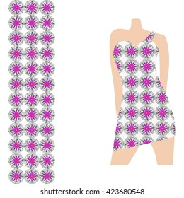 Dress decorated with ornaments. Pattern for design, decoration, textiles. Vector illustration. Trendy fashion design