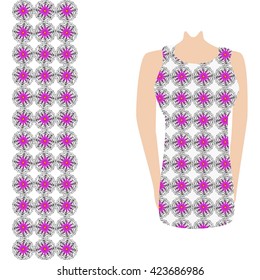Dress decorated with ornaments. Pattern for design, decoration, textiles. Vector illustration. Trendy fashion design