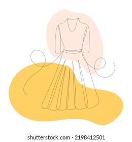 dress drawing by one continuous line, vector