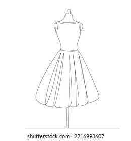 dress drawing by one continuous line, isolated