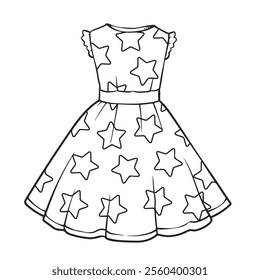 Dress. Drawing with line art. Simple design. Fashion. Vector illustration