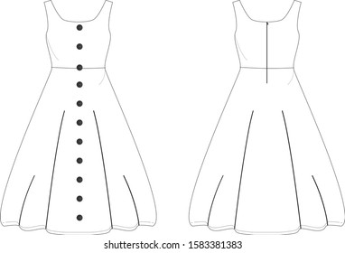 Dress Fashion Flat Editable Template - Shutterstock ID 1583381383