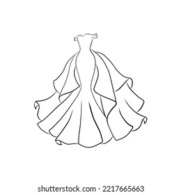 Dress fashion flat sketch template. Long evening dress. vector illustration