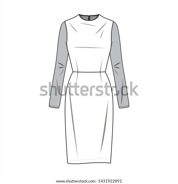 Dress Fashion Flat Sketch Template Stock Vector (Royalty Free) 1431922892