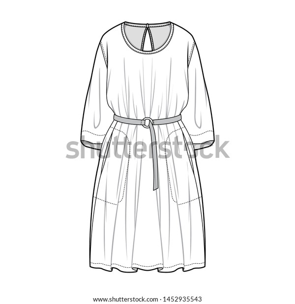 Dress Fashion Flat Sketch Template Stock Vector (Royalty Free ...