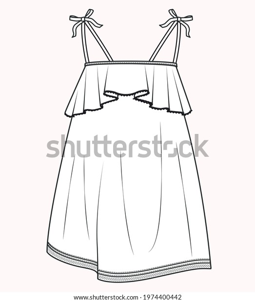 DRESS, Fashion Flat\
Sketches, Apparel Design Template for girls. Fashion dress flat\
illustration for girls. Technical drawing of the dress. GIRLS\
CLOTHING FASHION FLAT\
DRAWING