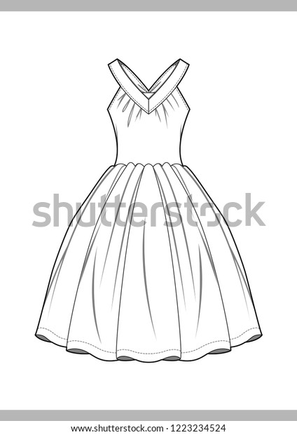 Dress Fashion Technical Drawings Vector Template Stock Vector (Royalty ...