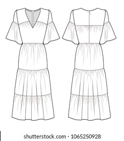  DRESS fashion vector illustration flat sketches template