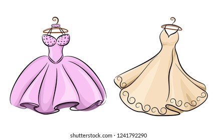 The dress is fashionable, evening, wedding or ball. Beautiful dresses of different styles and colors.
