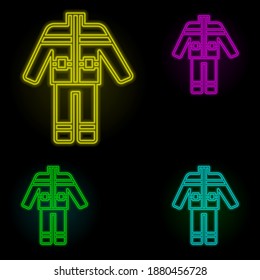 Dress, firefighter neon color set icon. Simple thin line, outline vector of firefighter icons for ui and ux, website or mobile application