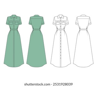 Dress flat design vector for fashion designer template or technical drawing