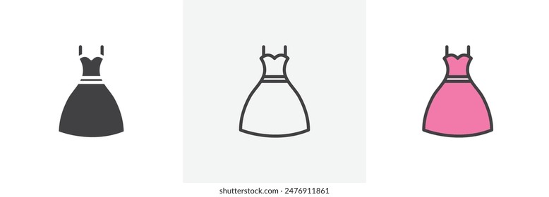 Dress flat thin line icon collection.