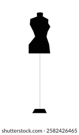 Dress Form Mannequin In Flat Vector Illustration Symbolizing Tailoring, Garment Design, And Fashion Industry, Isolated On White Background.