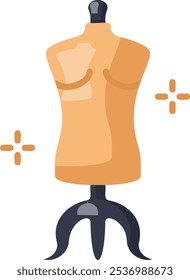 Kleid Form Mannequin Vektor flache Symbol-Design, Handgefertigte Symbol, Perfekte Passform Kleidung Zeichen, Nähen und Schneiden Materialien Stockillustration, Dummy-Figur Skelett passen auf Holzständer Konzept