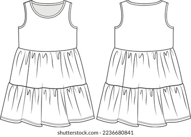 DRESS AND FROCKS FOR GIRL WEAR FRONT AND BACK FLAT DESIGN VECTOR