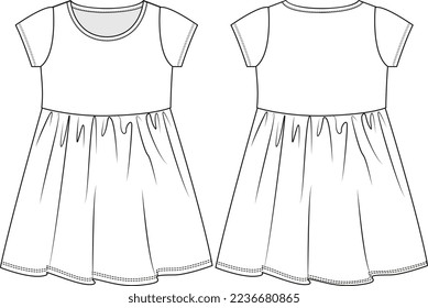 DRESS AND FROCKS FOR GIRL WEAR FRONT AND BACK FLAT DESIGN VECTOR