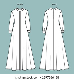 dress front and back view. dress fashion flat sketch template.  