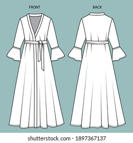 dress front and back view. dress fashion flat sketch template.  