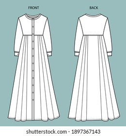 dress front and back view. dress fashion flat sketch template.  