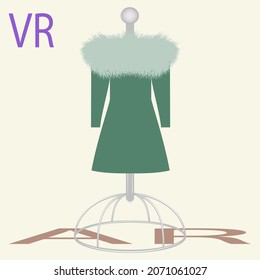 Dress with a fur collar on a floor hanger. is a vector. Additional reality. Modern technologies. Internet business project.