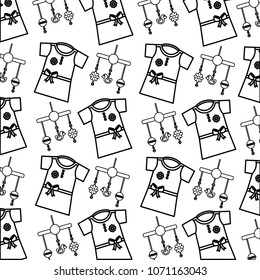 dress girl with mobile toys pattern background