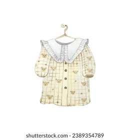 Dress girl print teddy bear square stripes dots ruffles cotton white collar beige textile woman fashion kids icon element design decor poster logo kids room decor t-shirt design print nursery art