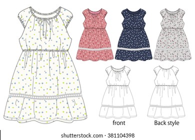 Dress for Girls. Detailed vector drawing