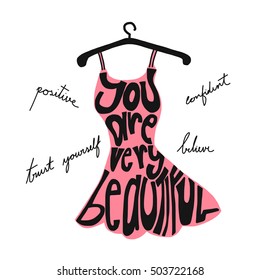 dress hanging illustration with you are beautiful word