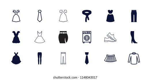 Dress icon. collection of 18 dress filled and outline icons such as tie, woman pants, sweater, skirt, washing machine, woman boot. editable dress icons for web and mobile.