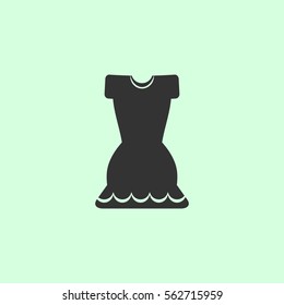 Dress icon flat. Grey vector symbol on green background