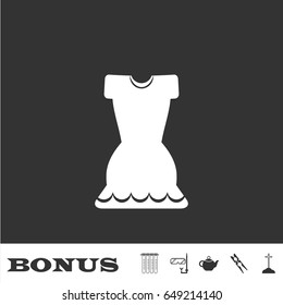 Dress icon flat. White pictogram on black background. Vector illustration symbol and bonus icons