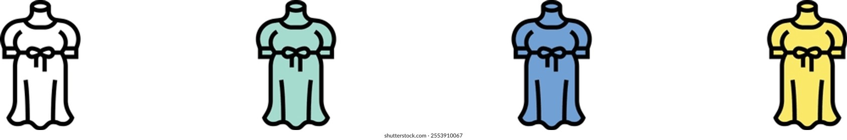 dress icon. Outline, Green, Blue and Yellow Style Design Isolated On White Background