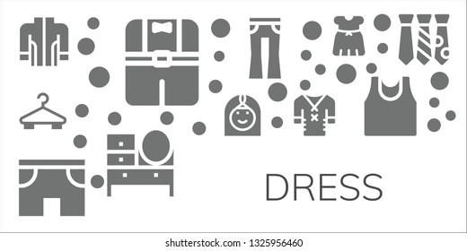 dress icon set. 11 filled dress icons.  Simple modern icons about  - Jacket, Clothes, Hanger, Arab woman, Shorts, Jeans, Dressing table, Dress, Sport shirt, Tie