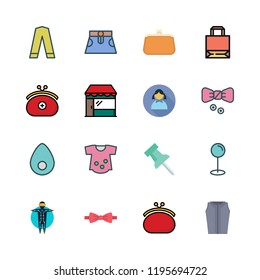 dress icon set. vector set about purse, clothes, shopping store and trousers icons set.