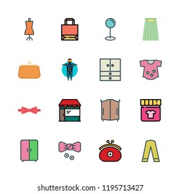 dress icon set. vector set about wardrobe, dye, bow tie and closet icons set.