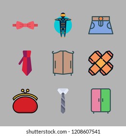 dress icon set. vector set about tie, bow tie, skirt and closet icons set.