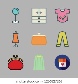 dress icon set. vector set about closet, clothes, skirt and pin icons set.