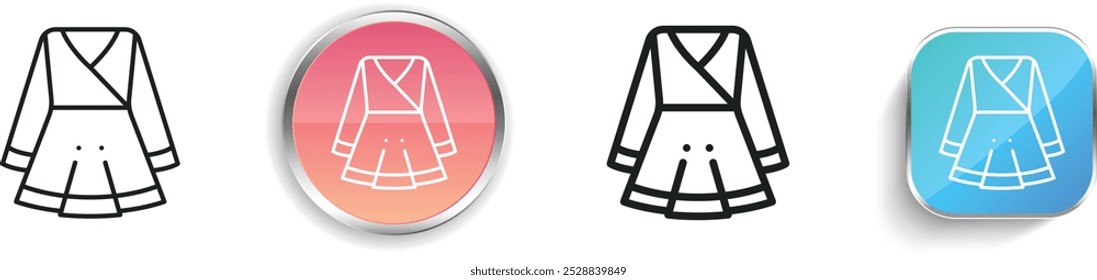 icono de vestido. Diseño de estilo lineal delgado, regular y de Botón aislado sobre fondo blanco