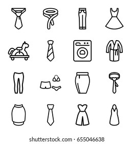 Dress icons set. set of 16 dress outline icons such as dress, tie, woman pants, skirt, swimsuit, washing machine
