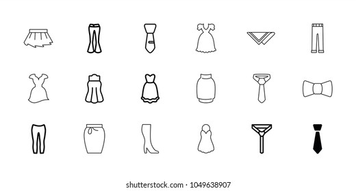 Dress icons. set of 18 editable outline dress icons: tie, woman pants, skirt, dress, woman boot, cravat