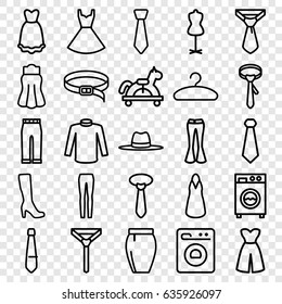 Dress icons set. set of 25 dress outline icons such as woman boot, mannequin, dress, sweater, tie, woman pants, skirt, belt, hat, hanger, washing machine