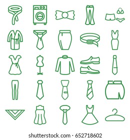 Dress icons set. set of 25 dress outline icons such as mannequin, man shoe, sweater, dress, tie, cravat, woman pants, skirt, belt, bow tie, hanger, swimsuit