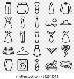 Dress icons set. set of 25 dress outline icons such as dress, sweater, tie, cravat, woman pants, skirt, belt, hat, hanger, swimsuit, washing machine